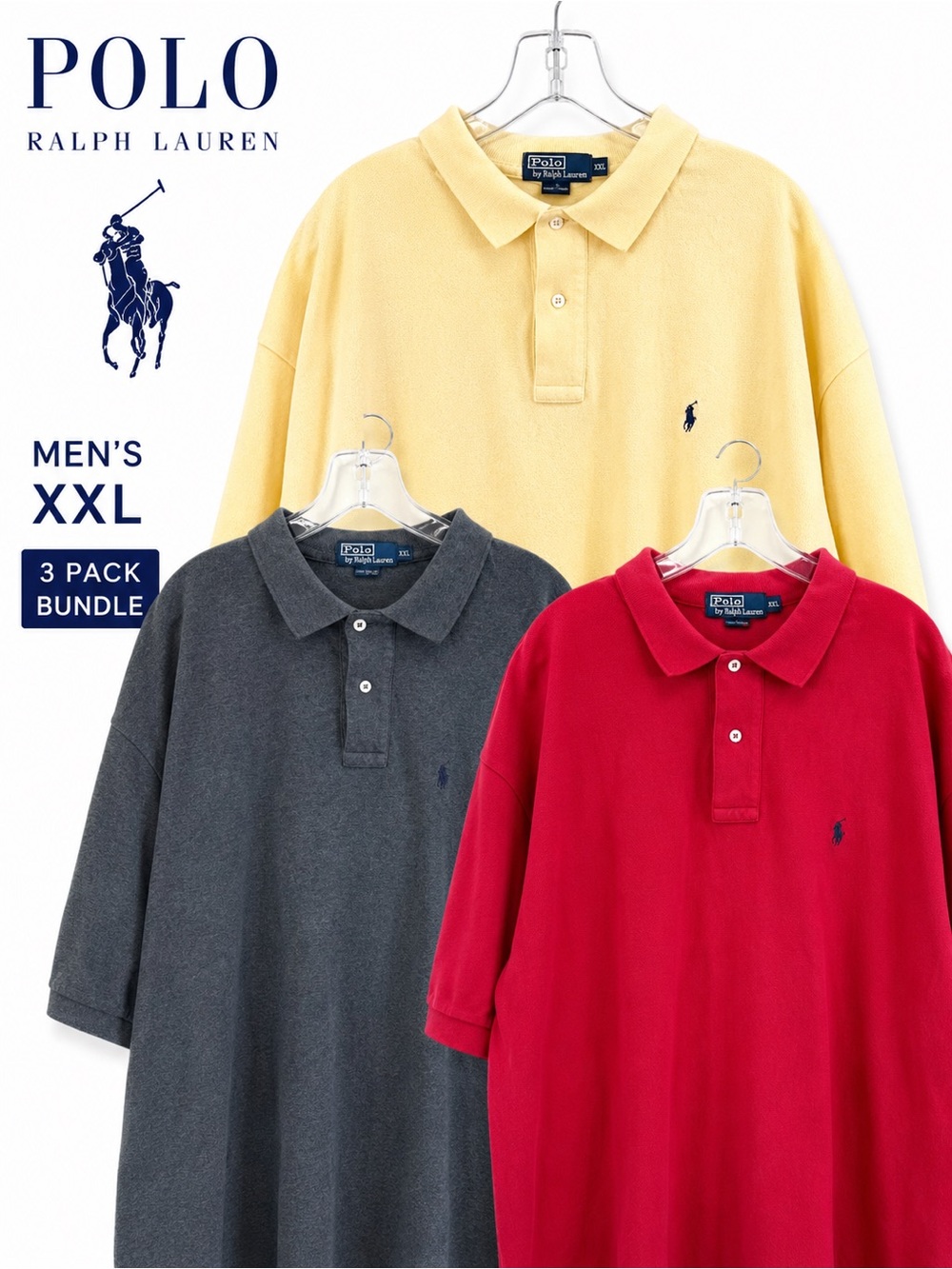 Ralph Lauren Men's Polo 3-Pack — Yellow, Charcoal, Red